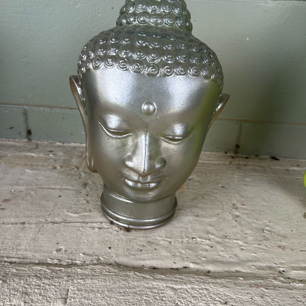 Silver Buddha Head Sculpture